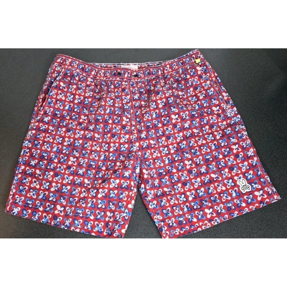 Psycho Bunny Lightweight Quick Dry XL Men Swim Trunks Pockets‎ Red Blue Shorts